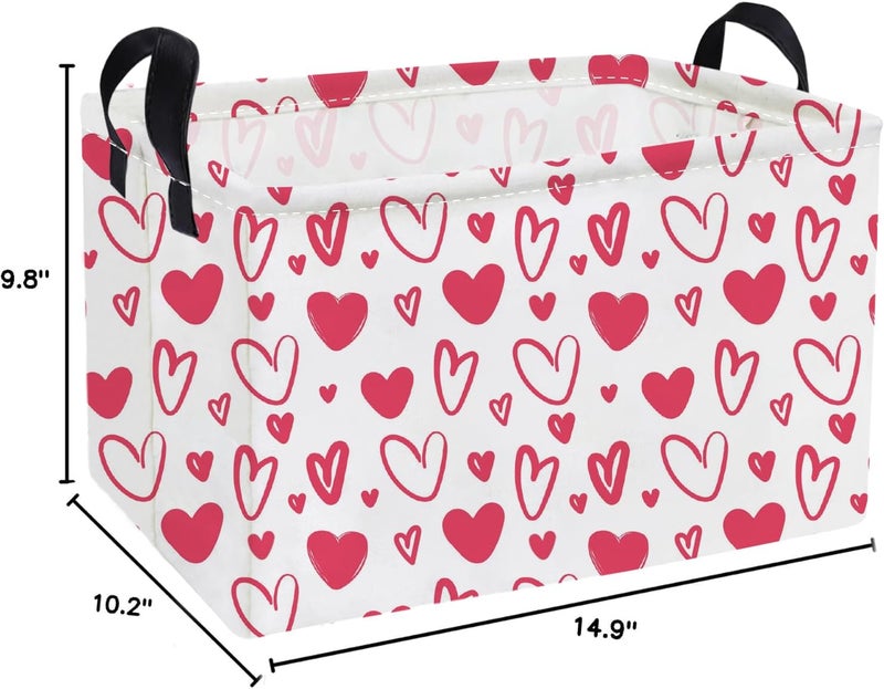 ESSME Rectangular Valentine's Day Basket,Pink Heart Storage Bins Organizer with Handles for Girls Room Decor, Gift Basket,Shelf Basket.(Pink Valentine's Day) - Image 2